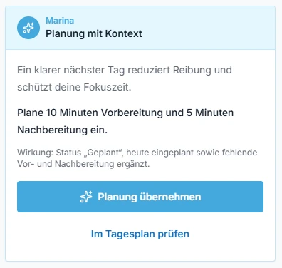 Marina macht einen Vorschlag zur realistischen Tagesplanung