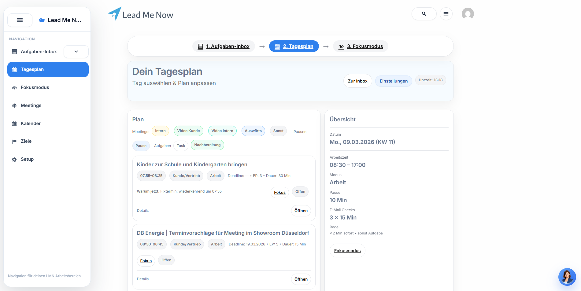 Screenshot Tagesplan